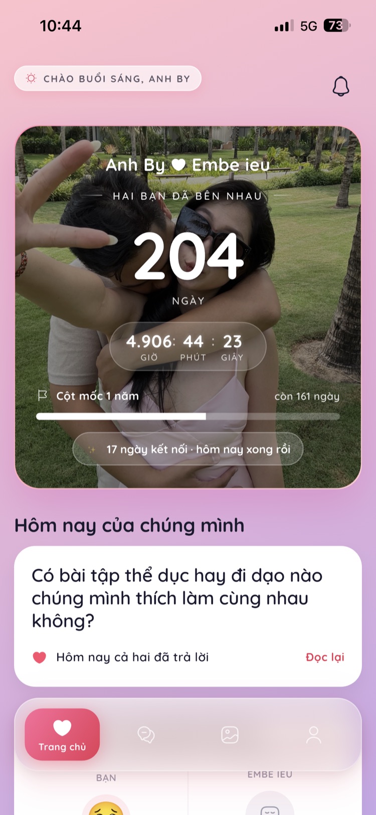 Giao diện Dear Embeiu — đếm ngày yêu / Dear Embeiu app — day counter
